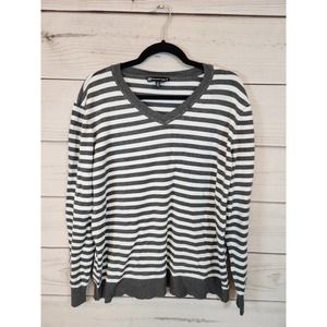 Wantable‎ Womens Gray White Striped Long Sleeve V-Neck Pullover Sweater Size 2X